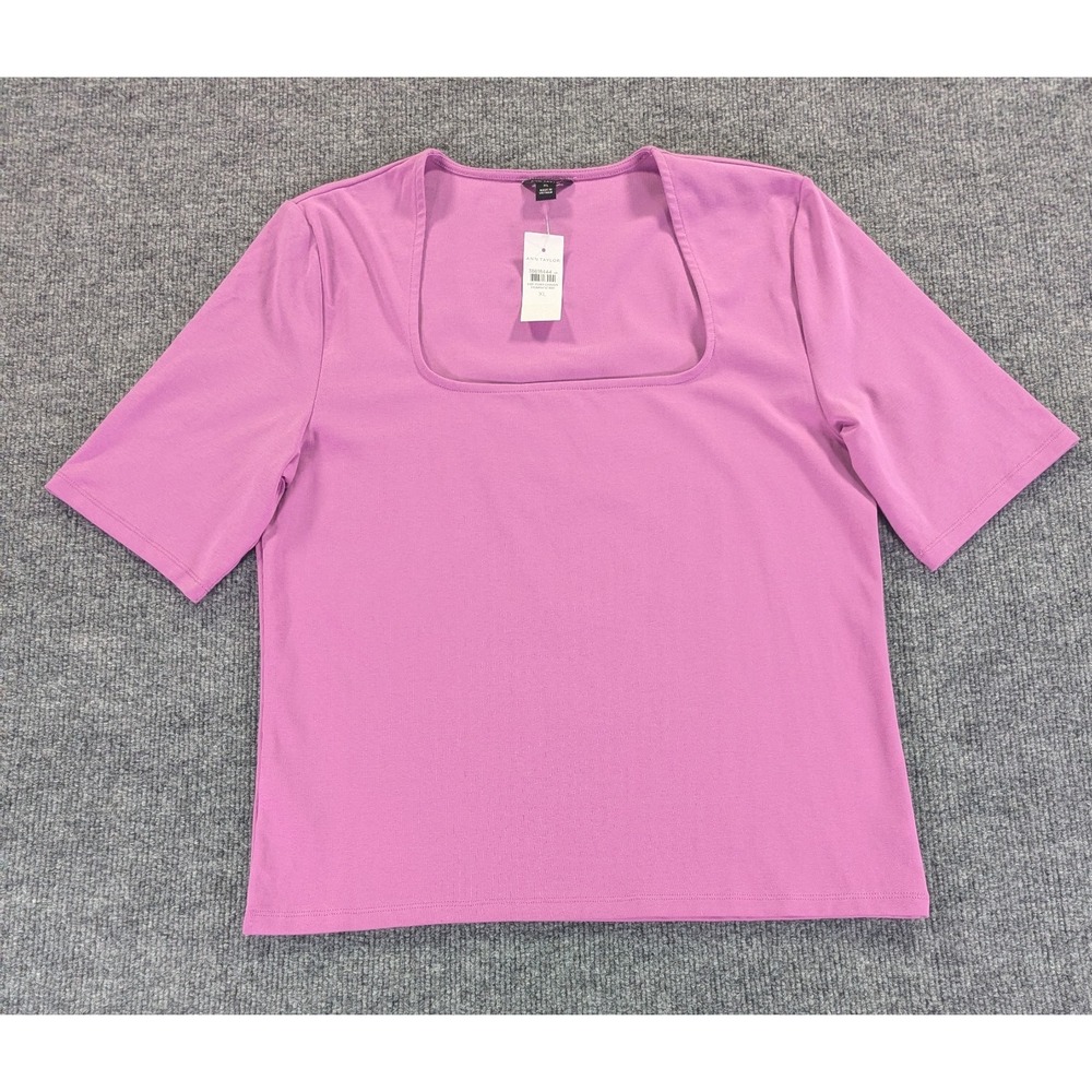 NEW! Ann Taylor Angled Square Neck Top Women's Size XL Pink Soft Stretch